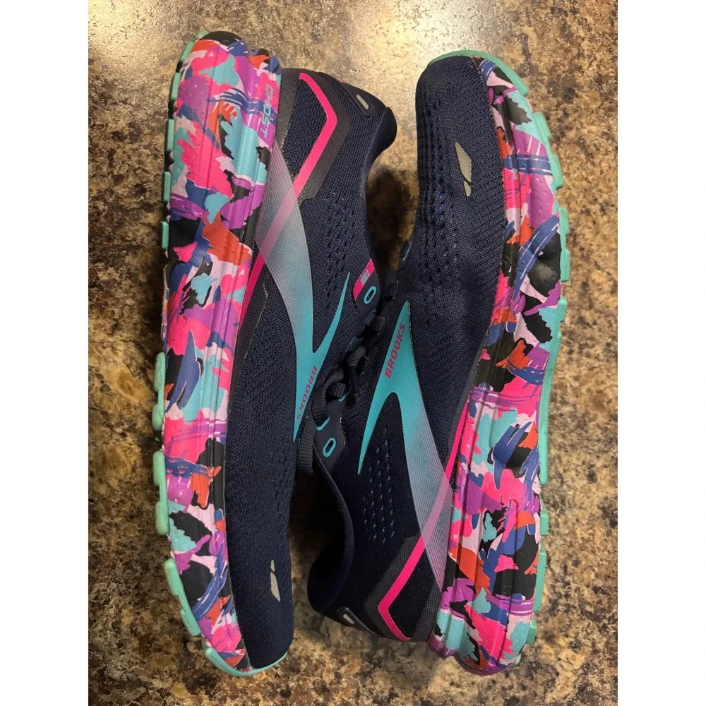 Brooks Ghost 15 Womens Running Shoes Navy Pink Multi 1203801B434 Size 9